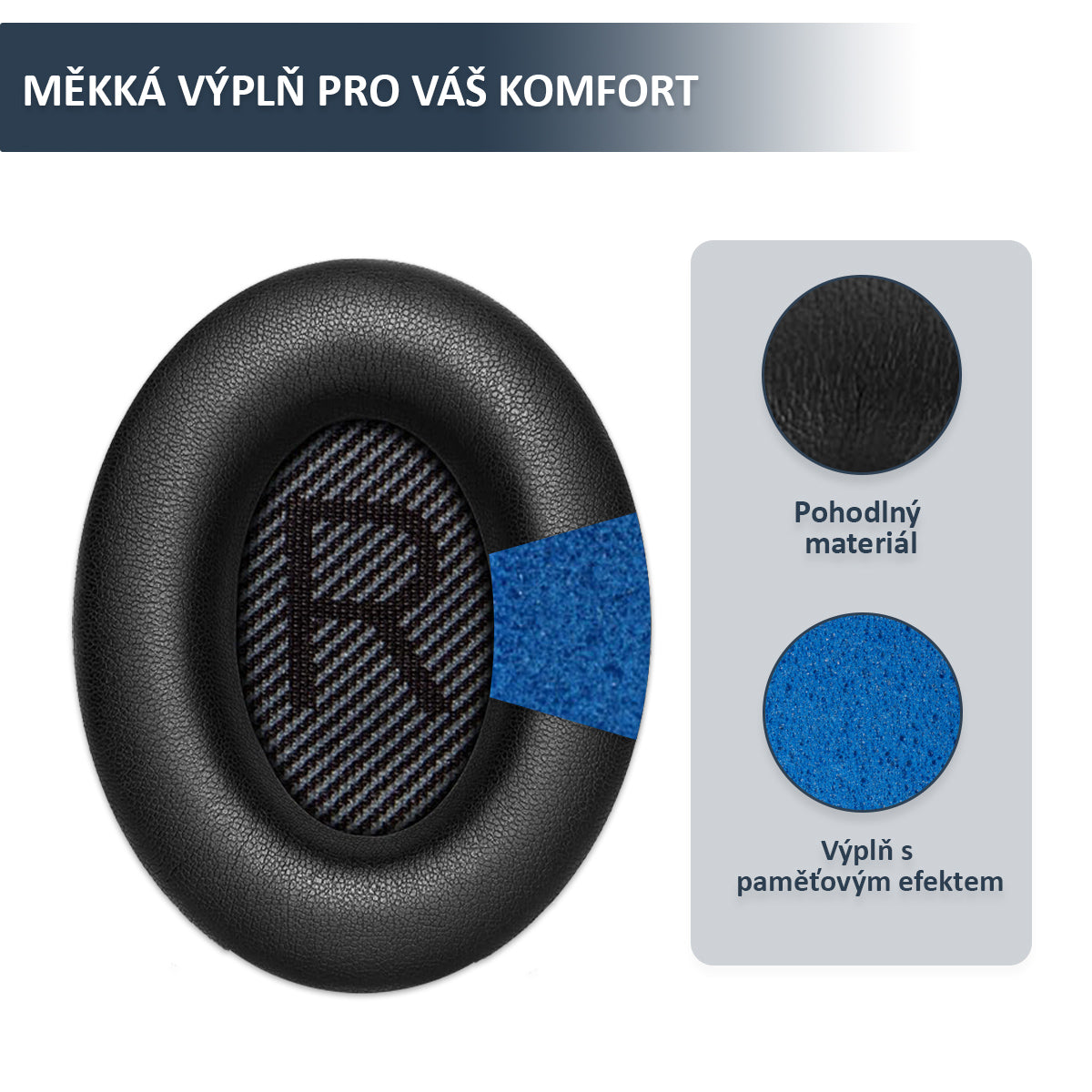 Náhradní ušní polštářky pro Bose QC35, QC25, QC15 – Proteinová kůže s paměťovou pěnou (QC35 II, AE2, SoundTrue, SoundLink)