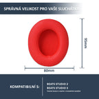 Náhradní ušní polštářky pro Beats Studio 2 & 3 – Červená – Proteinová kůže s paměťovou pěnou (Studio 2.0, Studio 3.0)