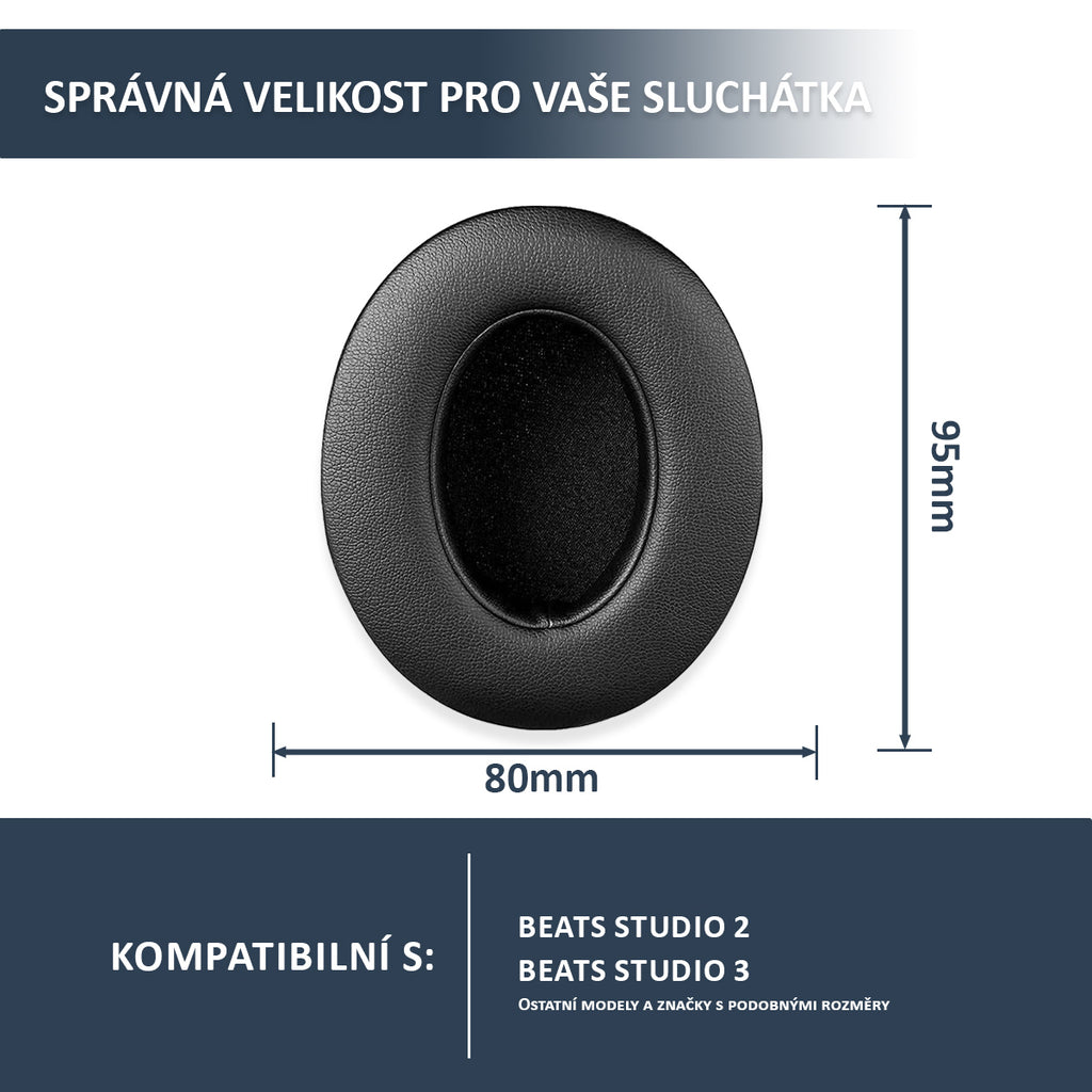 Náhradní ušní polštářky pro Beats Studio 2 & 3 – Černá – Proteinová kůže s paměťovou pěnou (Studio 2.0, Studio 3.0)