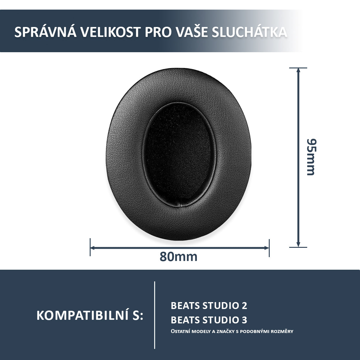 Náhradní ušní polštářky pro Beats Studio 2 & 3 – Černá – Proteinová kůže s paměťovou pěnou (Studio 2.0, Studio 3.0)