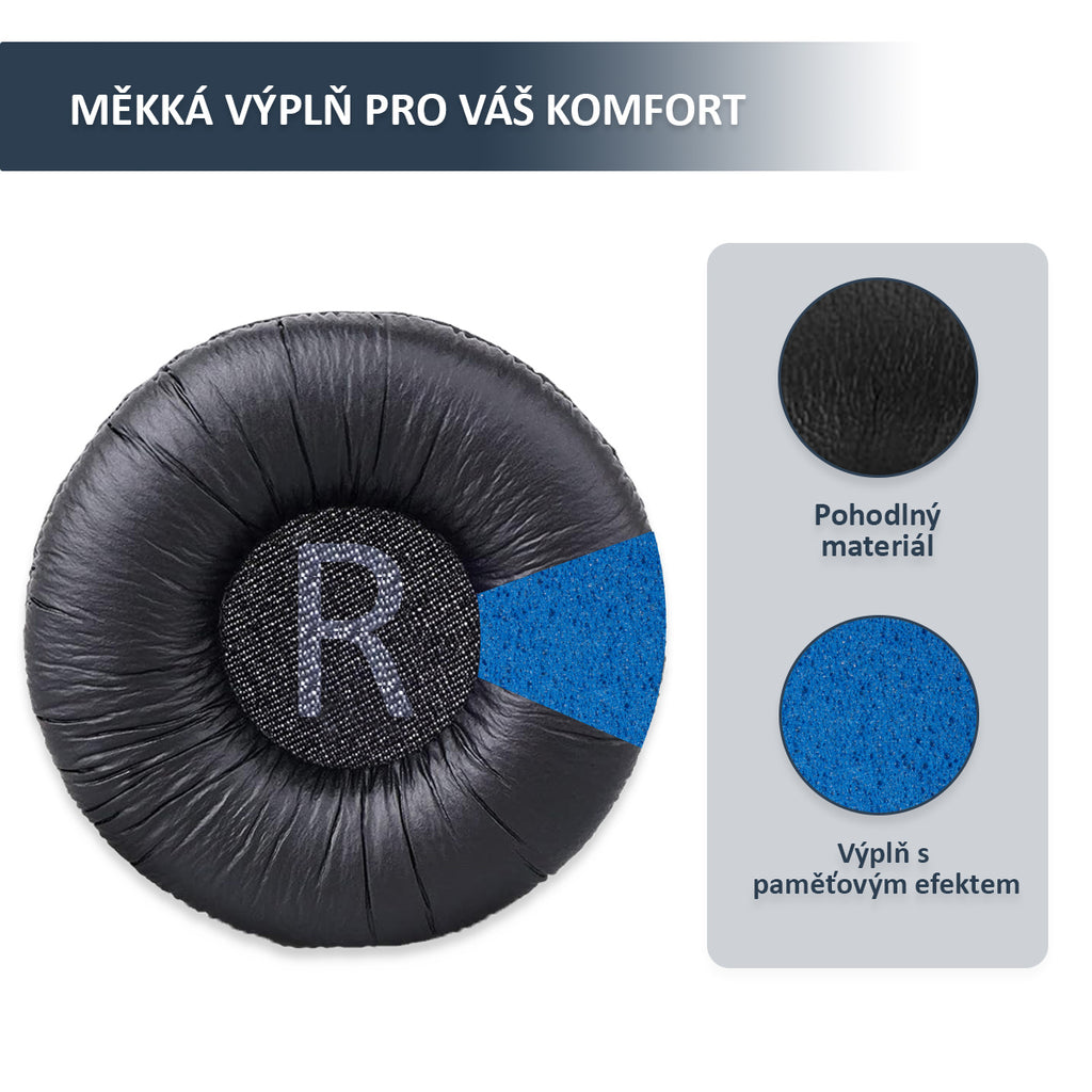 Náhradní ušní polštářky pro JBL T450BT, T500BT, T510BT, T560BT – 70mm Proteinová kůže s paměťovou pěnou (JR300, JR310, T520BT)