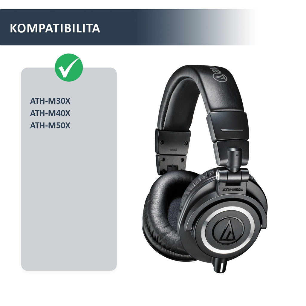Náhradní ušní polštářky pro Audio-Technica ATH-M50X, M40X, M30X – Proteinová kůže s paměťovou pěnou (M50xBT, M20X, M70X)