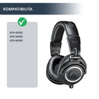 Náhradní ušní polštářky pro Audio-Technica ATH-M50X, M40X, M30X – Proteinová kůže s paměťovou pěnou (M50xBT, M20X, M70X)