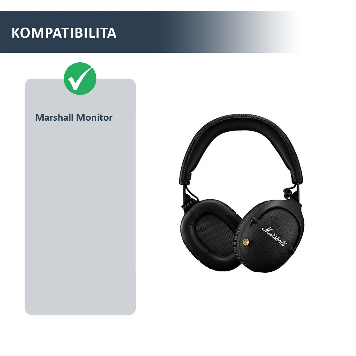 Náhradní ušní polštářky pro Marshall Monitor – Proteinová kůže s paměťovou pěnou (Monitor Bluetooth, Steel Edition)
