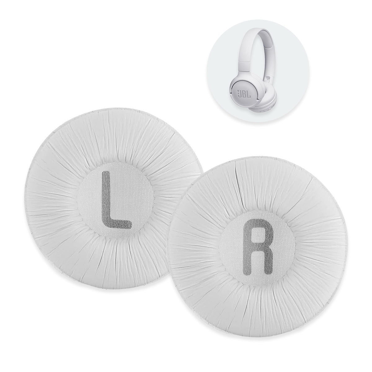 Náhradní náušníky pro JBL T450BT, T500BT, Tune 500BT, Tune 510BT – Bílá – 70mm proteinová kůže s paměťovou pěnou (JR300)