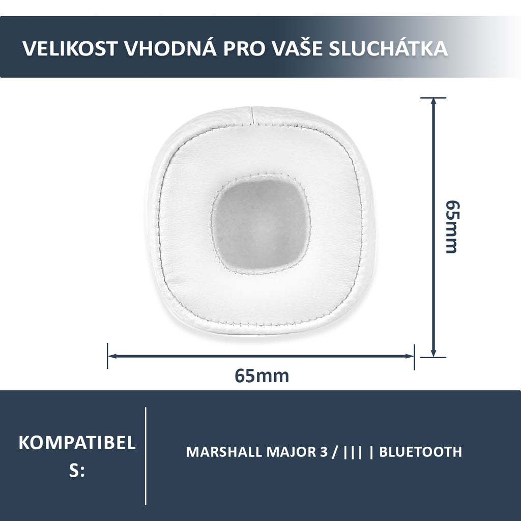 Náhradní náušníky pro Marshall Major III – Bílá – Proteinová kůže s paměťovou pěnou (Major 3, Mid ANC)