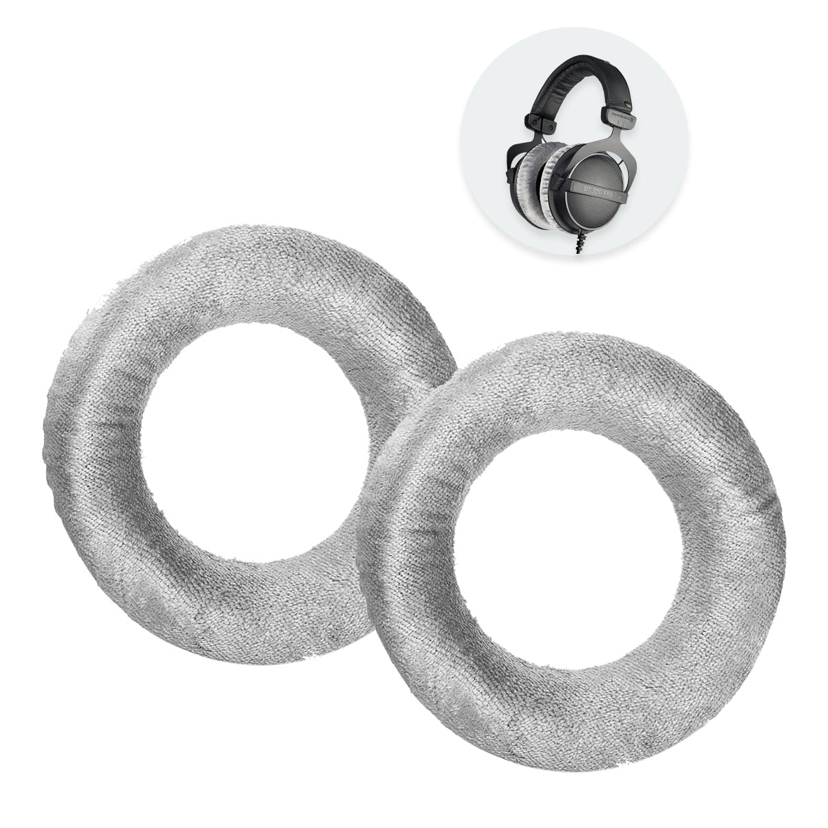 Náhradní náušníky pro Beyerdynamic DT770, DT880, DT990 – Šedý semiš s paměťovou pěnou (DT770 Pro, DT990 Pro, MMX 300) Hlavní obrázek produktu
