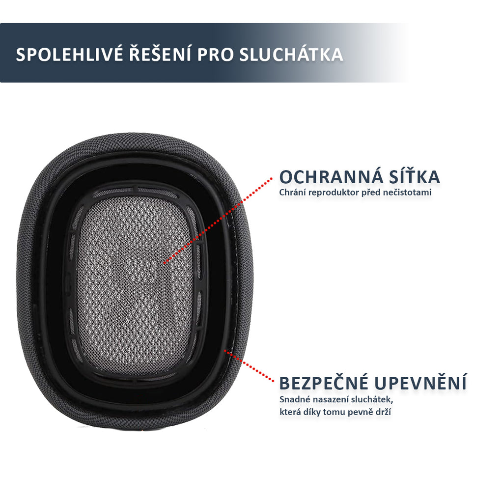 Náhradní náušníky pro Apple AirPods Max – Černá – Síťová tkanina s paměťovou pěnou a magnetickým uchycením (Lightning 2020)