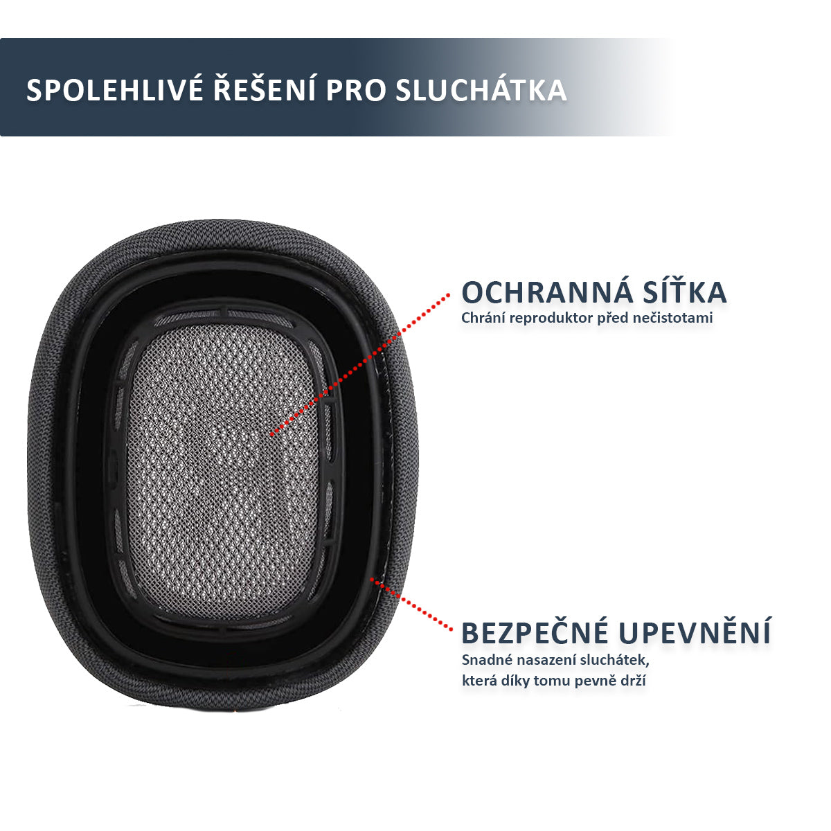 Náhradní náušníky pro Apple AirPods Max – Černá – Síťová tkanina s paměťovou pěnou a magnetickým uchycením (Lightning 2020)