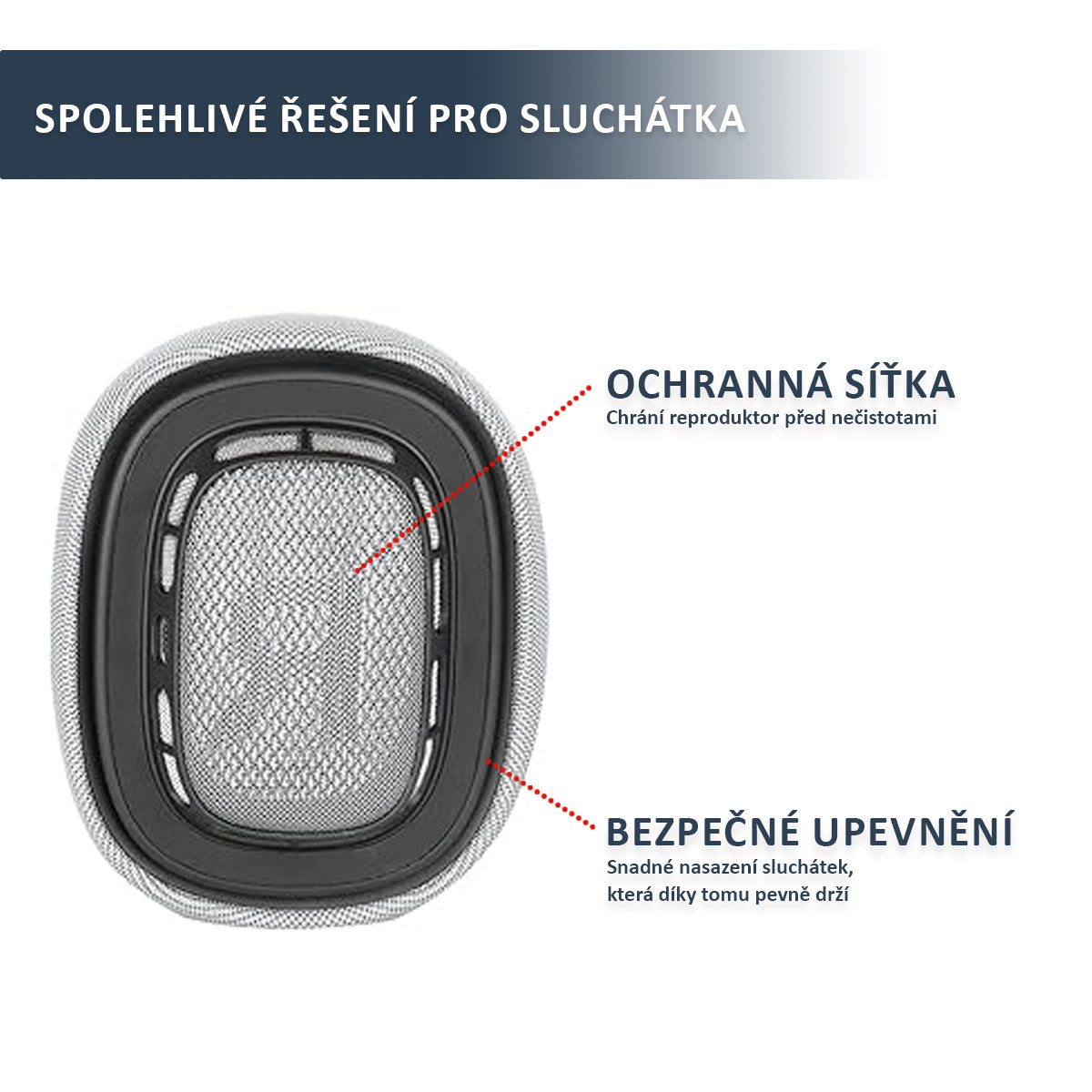 Náhradní náušníky pro Apple AirPods Max – Šedá – Síťová tkanina s paměťovou pěnou a magnetickým uchycením (Space Gray) Doplňkový obrázek produktu