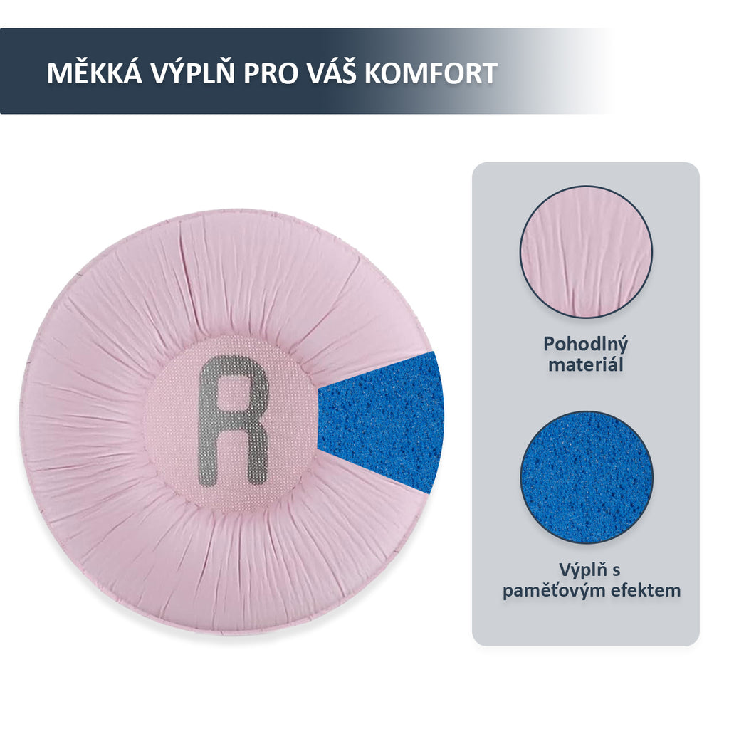 Náhradní náušníky pro JBL T450BT, T500BT, T510BT, T560BT – Růžová – 70mm proteinová kůže s paměťovou pěnou (JR300, JR310)