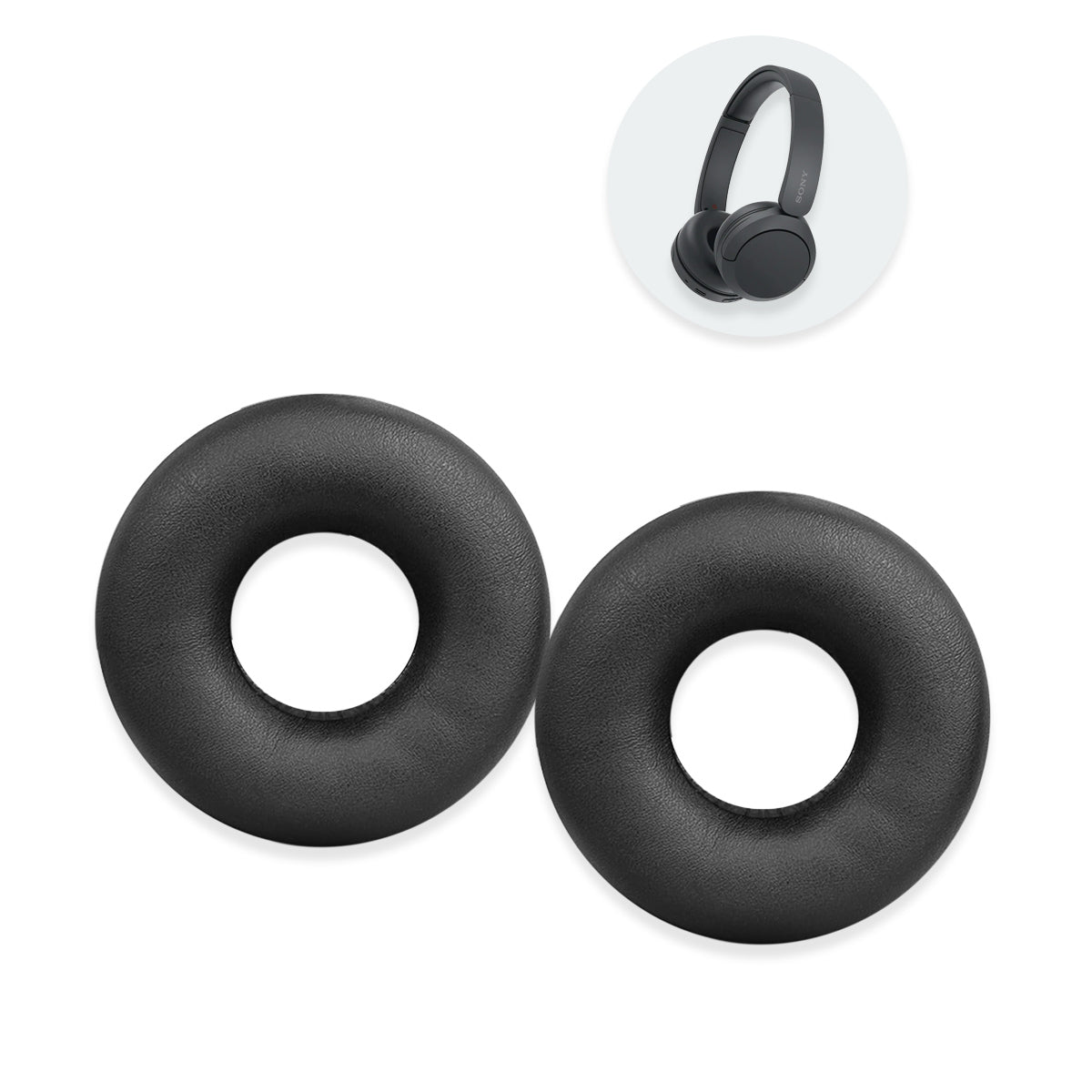 Náhradní náušníky pro Sony WH-CH520, WH-CH510, MDR-ZX110 – Černá – 70mm proteinová kůže s paměťovou pěnou (MDR-ZX330BT, MDR-V150)